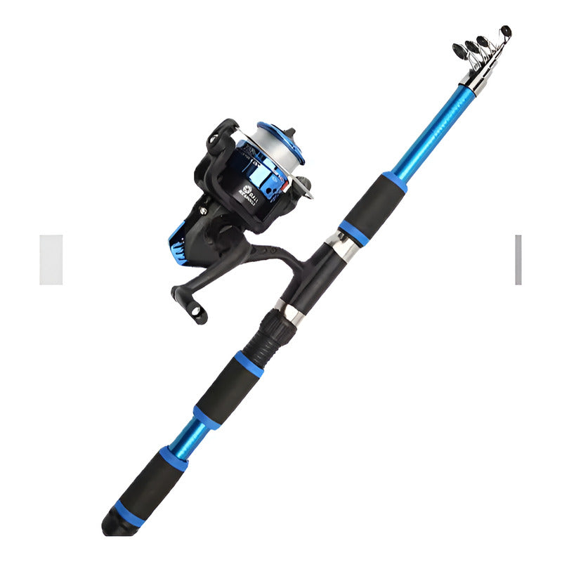 Caña De Pesca Con Carrete He Hilo Azul Acero