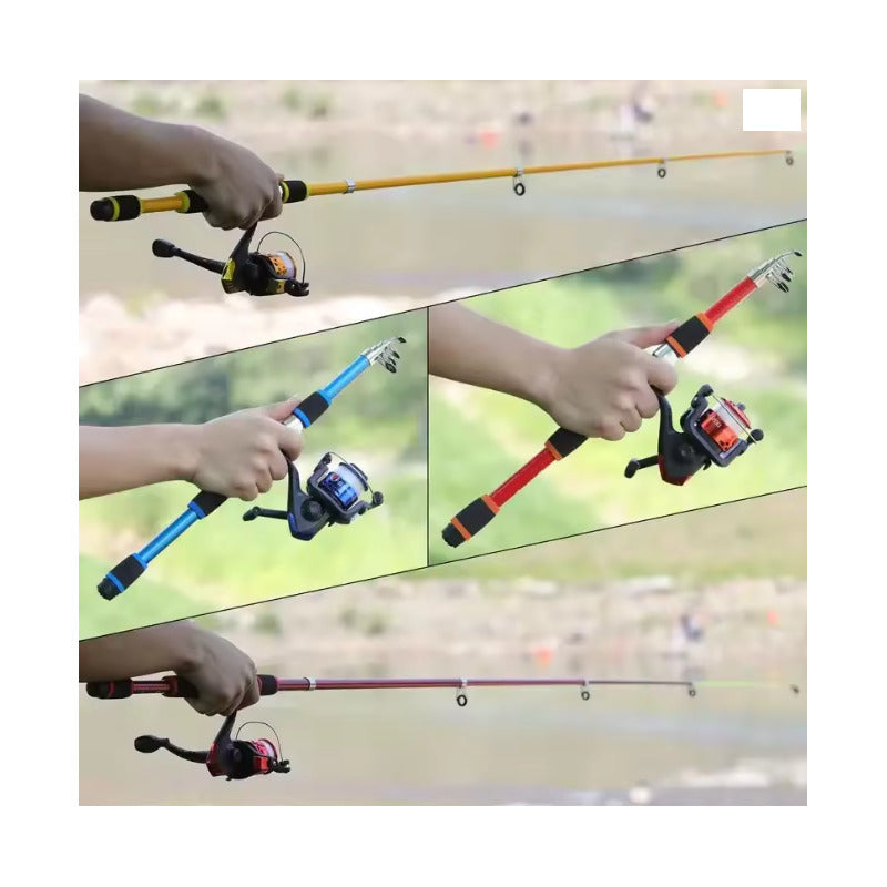 Caña De Pesca Con Carrete He Hilo Azul Acero