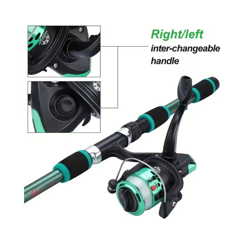 Caña De Pesca Con Carrete He Hilo Azul Acero