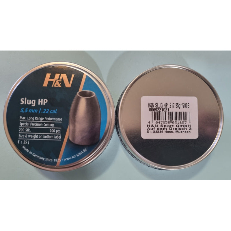 Diabolo Slug H&n  Calibre 22 (.217) En 25gr Ojiva (2 Latas)