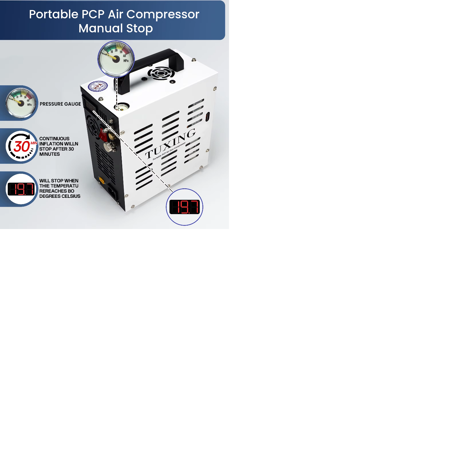 Compresor Portatil Para Pcp 4500psi Paro MANUAL Negro